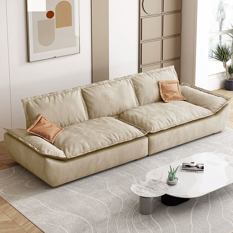 Modish Solid Color Stain Resistant Standard Sofa/Loveseat/Single Sofa in Beige with Pillow Top Arm and 3 Pillows for 4-seater/3-seater/2-seater