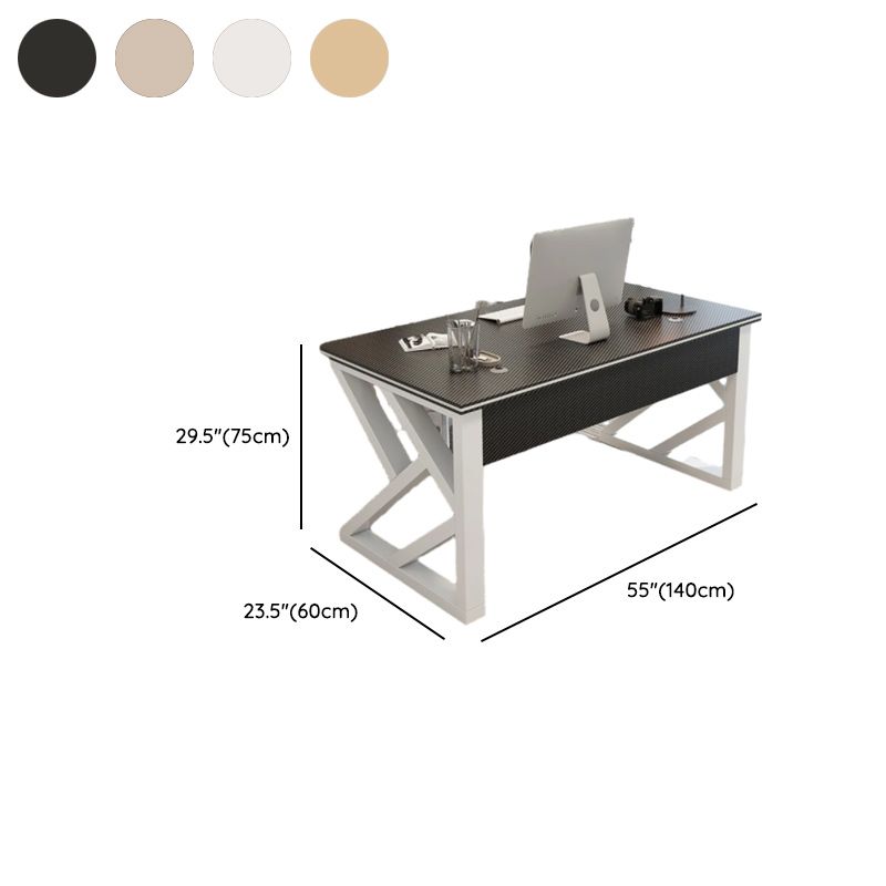 Wood Color/Dove Grey/Black Rectangular Steel Table with Scratch Resistant Toboggan Base and Cable Management, Front Splash Included