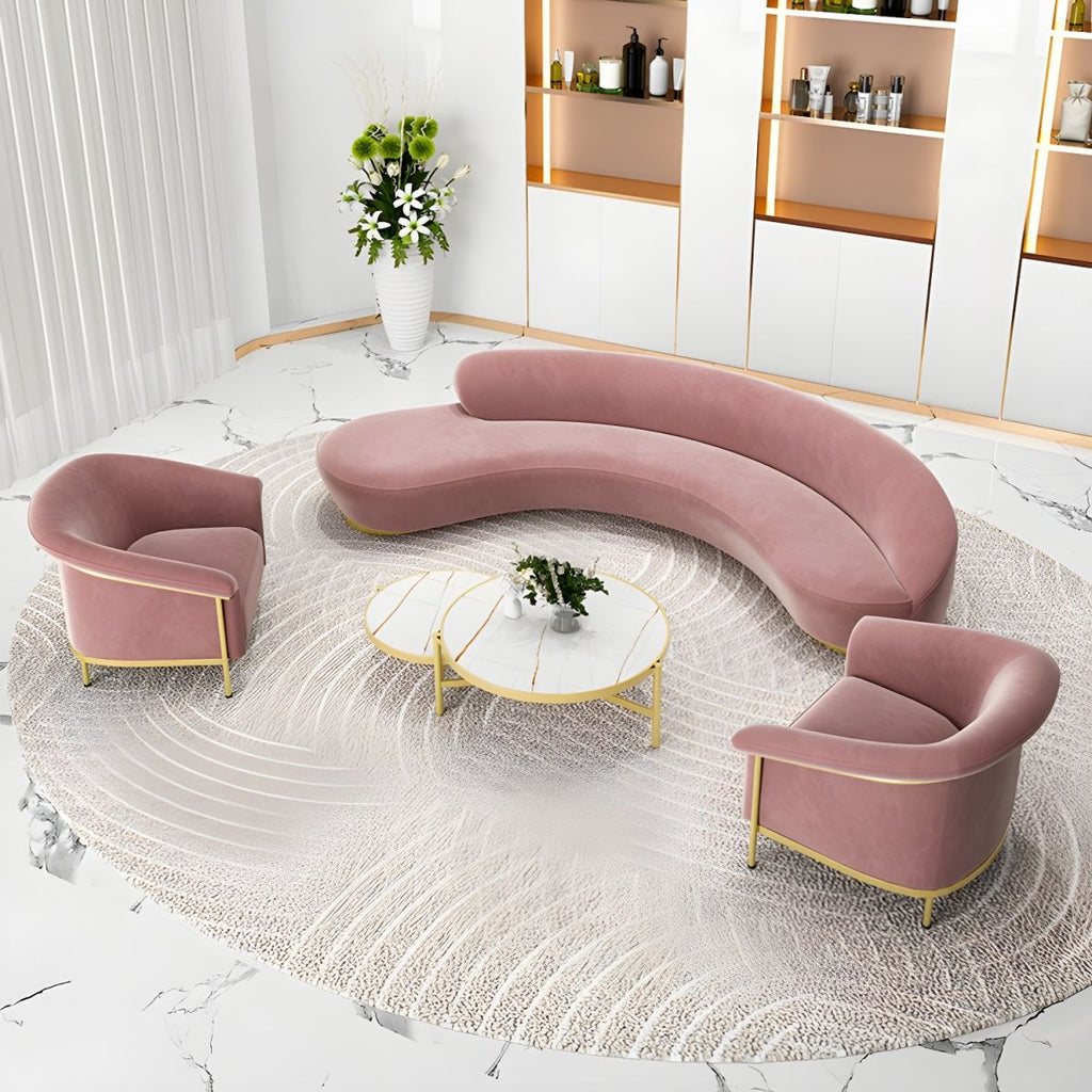 Scandinavian Cushions Tuxedo Arm Curved Living Room Fabric Settee