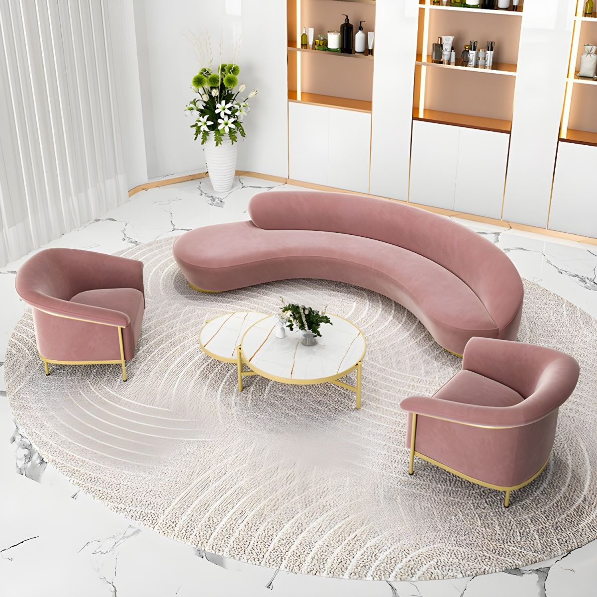 Scandinavian Cushions Tuxedo Arm Curved Living Room Fabric Settee