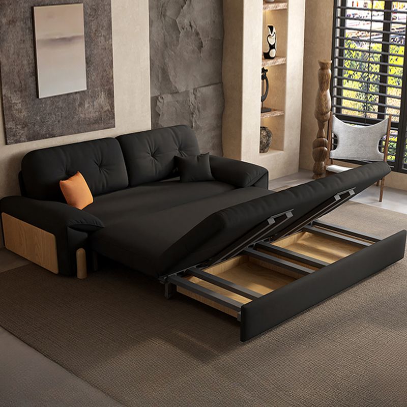 Futon Day Bed with Tufted Back in Midnight Black and Receptacle Storage