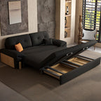 Futon Day Bed with Tufted Back in Midnight Black and Receptacle Storage