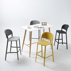 Casual Polymer Bar Stools in White/Lemon Color/Light Green with Back, Pileable Rectangle Seat, and Leg Rest