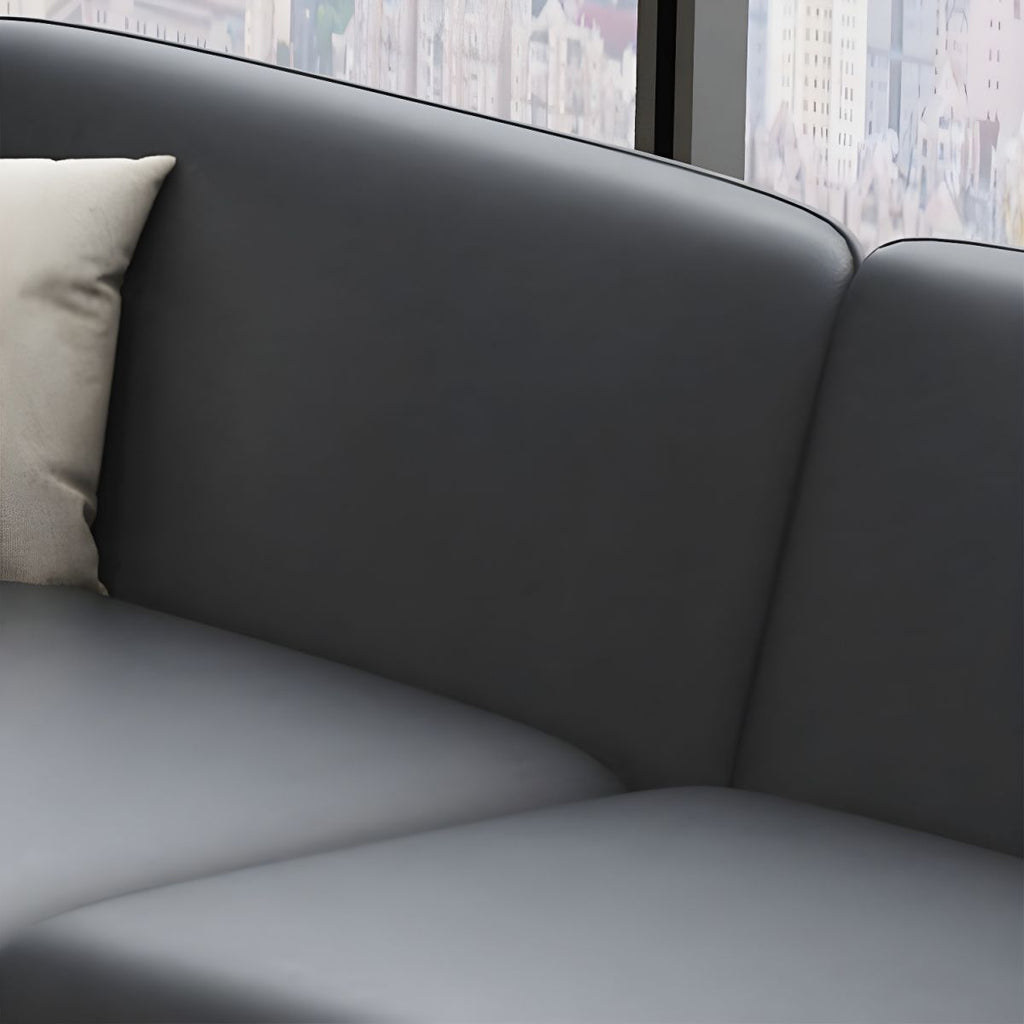 Glam Black Cushions Square Arm Genuine Leather Stationary Sofa