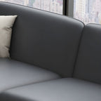 Glam Black Cushions Square Arm Genuine Leather Stationary Sofa