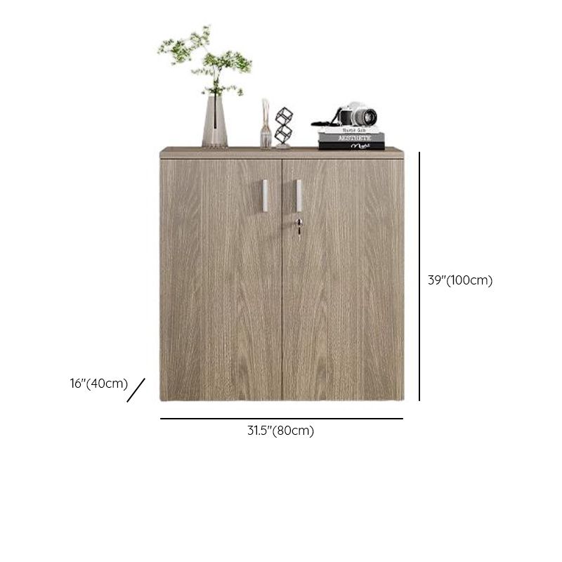 Caramel Trendy Manufactured Wood Supplies Cabinet with Shelves, Locker, Locking Door, and 2-Wide/5-Wide/4-Wide Compartments