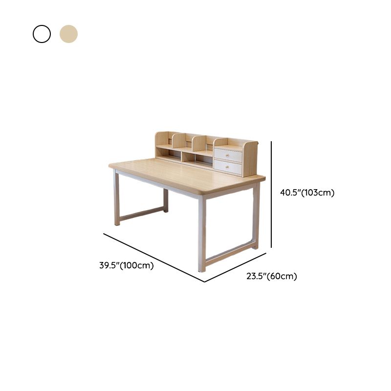 Modern Rectangular Laminate Writing Table with Chalk/Unfinished Color Drawers, Exterior Shelf, and Hutch