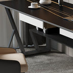 Storage Desk with Scratch-proof Durability, 2 Drawers, Sleigh Base, Exterior Shelf, Glossy Black Drawer, Slate Top