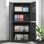 High-Security Steel Filing Cabinet with Fire Resistance, Adjustable Shelves & Lock, Black Design