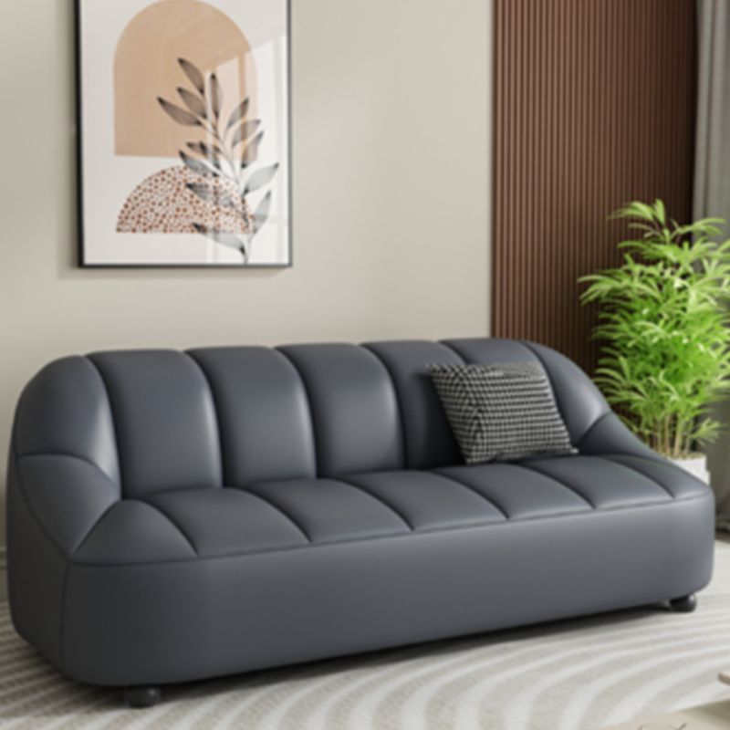 Loveseat/Single Sofa in Midnight Black/Amber Color/Off-White Pu Leather with 1 Pillow