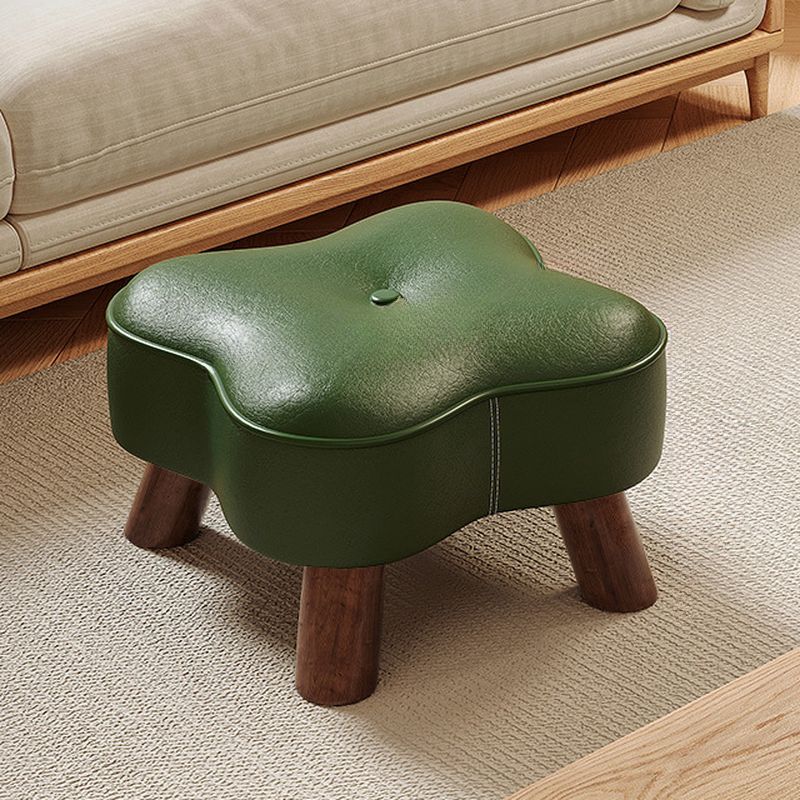Casual Unique Solid Color Standard Ottoman in Pleather with Chalk/Jade Green/Sepia Stitch-tufted Upholstery