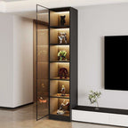 Elegant Glass Display Cabinet with Wood and Lighting Included