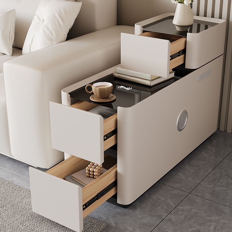 Block Base Gloss Finish Chairside Table with 3 Drawers