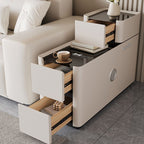 Block Base Gloss Finish Chairside Table with 3 Drawers
