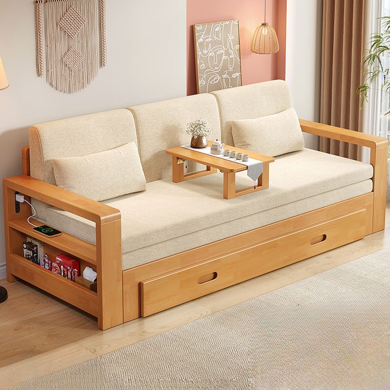 Full Size/Twin Size/King Size Futon Day Bed with Detachable Mattress, Pillow, Pillow Back, Receptacle and Square Arm for Seats 2/Seats 1/3 People
