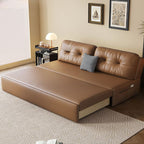 Cocoa Upholstered Futon Sofa Bed with Tufted Back & Repository