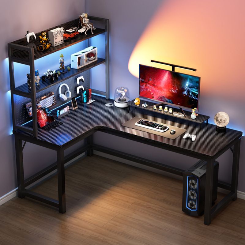 Midnight Black Minimalist L-Shape Trestle Base Bookcase with Exterior Shelf and Independent Structure in Manufactured Wood