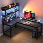 Midnight Black Minimalist L-Shape Trestle Base Bookcase with Exterior Shelf and Independent Structure in Manufactured Wood