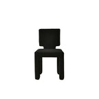 Modish Drawing Room Side Chair with Solid Back Panel, Upholstered in Ink/Sepia/Vermilion, Natural Wood Legs