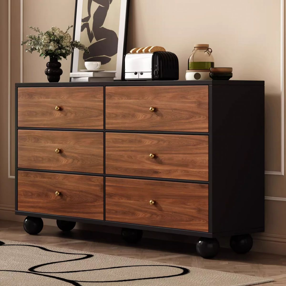 Cocoa Casual Raw Wood Console Dresser with 6/9/5 Drawers in Horizontal/Vertical Orientation