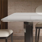 Art Deco Marble Dining Table with Fixed Table in White, Thermal Resistant for Seats 4/6-person Seat, Marble Slab Top and Mixed-material Design