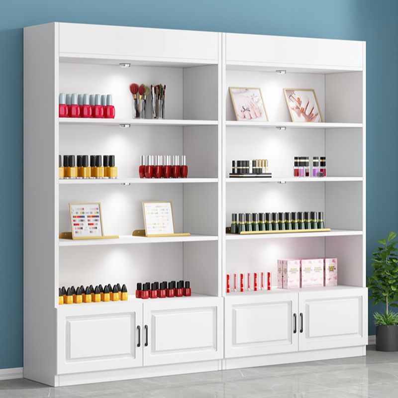 Pale Wood Finish Display Stand with Stockroom, 5 Shelves, Sealed Cabinet, Independent and Encased with Flush Overlay