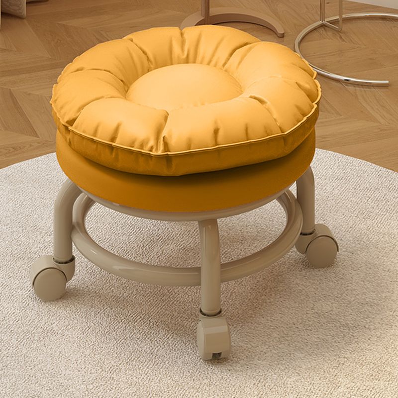 Trendy Circular Solid Color Standard Ottoman in Leatherette with Black/Dove Grey/Tan Upholstery and Rollers