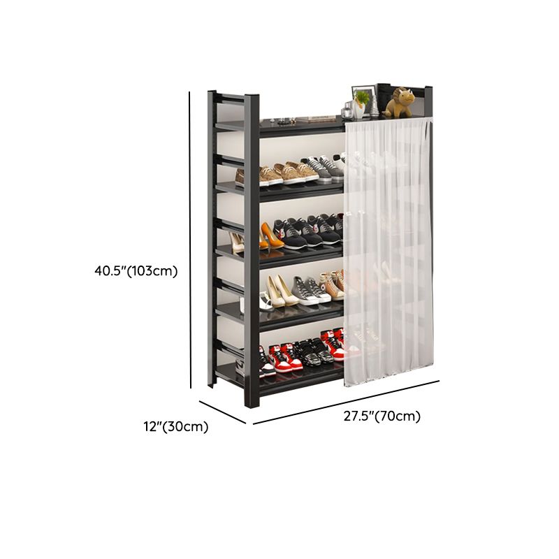 Art Deco Carbon Steel Rectangle Shoe Rack with Ink Finish and Adjustable Shelves for 31-40 Pairs in Drawing Room