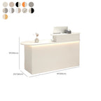 Rectangle Manufactured Wood Reception Desk with Stone Top, Locker, Keyboard Tray, and Filing Cabinet