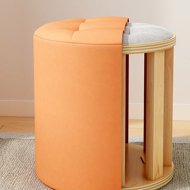 Casual Azure/Cream/Citrus Color Solid Color Vinyl Leather Rounded Decorative-stitched Standard Ottoman
