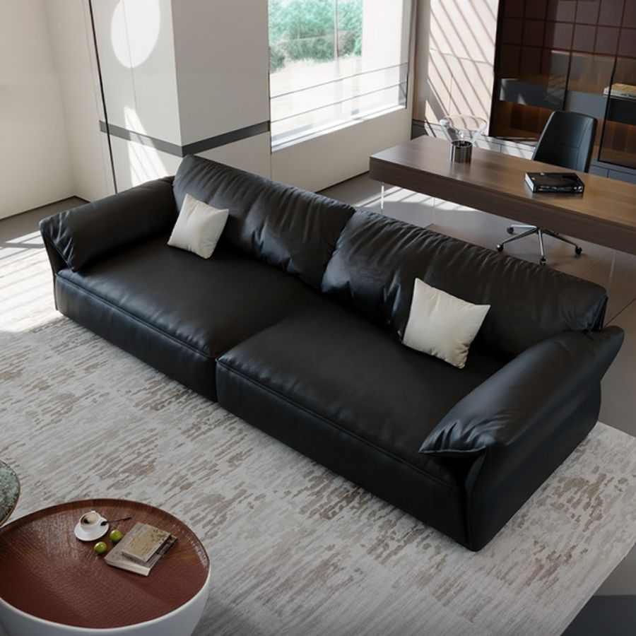 Modish Solid Color Stain Resistant Black Standard Sofa/Loveseat with Arm, 4/5/3-Seater and 2 Pillows