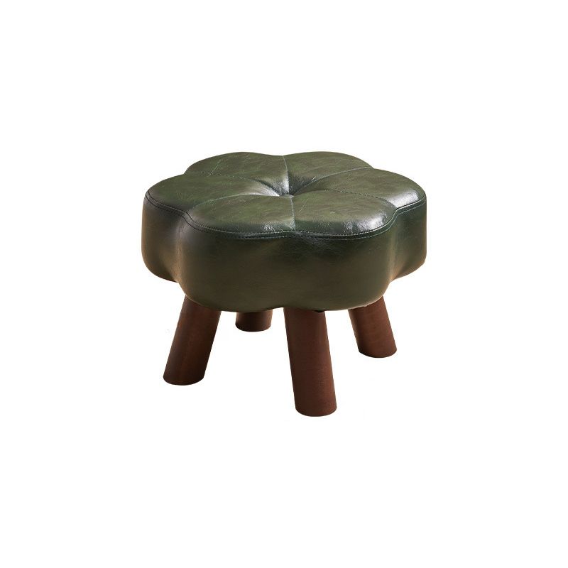 Modish Solid Color Accent Stool in Sage/Orange with Legs, Button-tufted Upholstered Seat