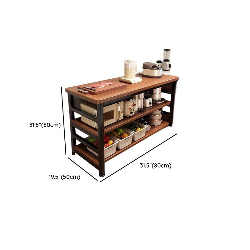 Modish Rectangle Kitchen Island with 3/2 Shelves, Manufactured Wood Countertop, Open Storage in Brown/Natural