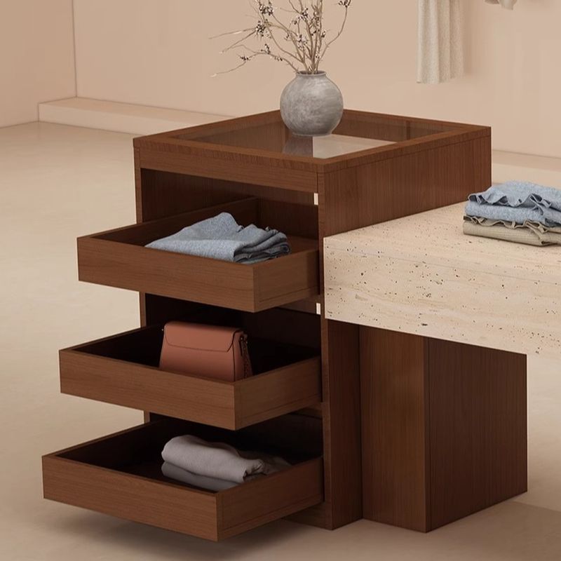 Receptacle Feature Black/Brown/Ivory Display Table with Tempered Glass Top, 30 to 39 in Height, Unfinished Finish, 50 in & above/40 to 49 in Size, 20 to 29 in Width