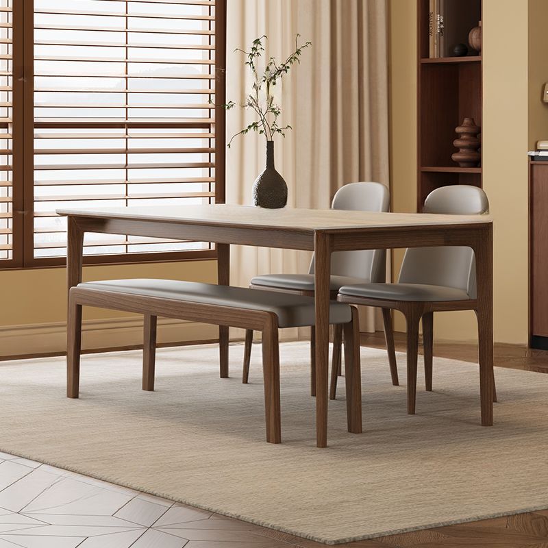 Modish Rectangular Dining Table with Cream Slate Top and Fixed Table Mechanism