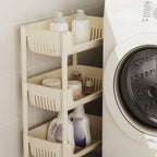 Modish Rectangle Portable Center with Wheels, Open Storage, Basket, 3/2 Baskets, White Top