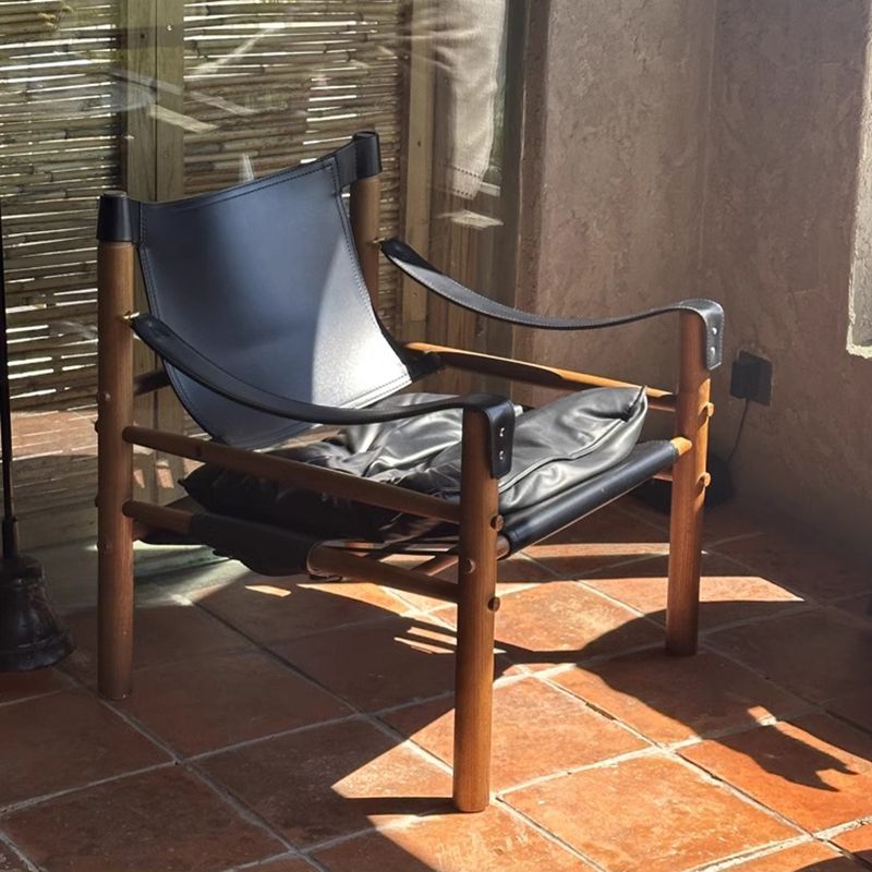 Art Deco Solid Color Arm Chair with Sling Back in Ink/White/Olive Green and Arms