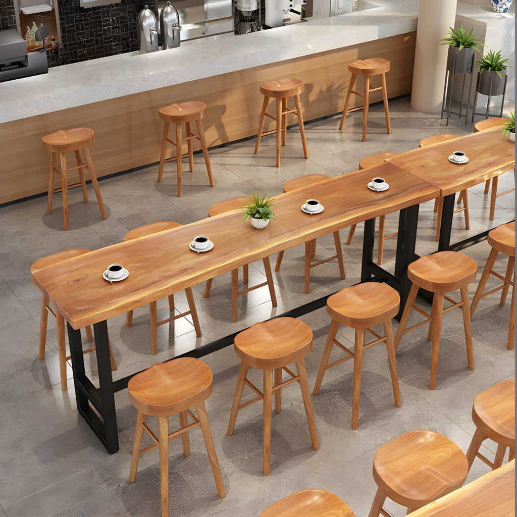 Modern Cafe Wood Bar Height Cocktail Table Footrest Trestle Counter Wine Table