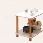 Contemporary Chairside Table Only with Engineered Wood Top, 4 Legs, Chalk/Caramel/Unfinished Color, Rectangle/Square Shape, and Shelf