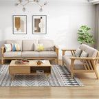 Scandinavian Fabric Sofa with Square Arm and Cushions for Living Room