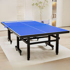 Indoor and Outdoor Compact Ping Pong Table with Dark Blue Composite Wood Top and Included Paddle