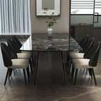 Natural Marble Dining Table in Modern Simple Style, Fixed Table in Midnight Black for 6-person, Scratch Resistant Marble Slab, Mixed-material Design