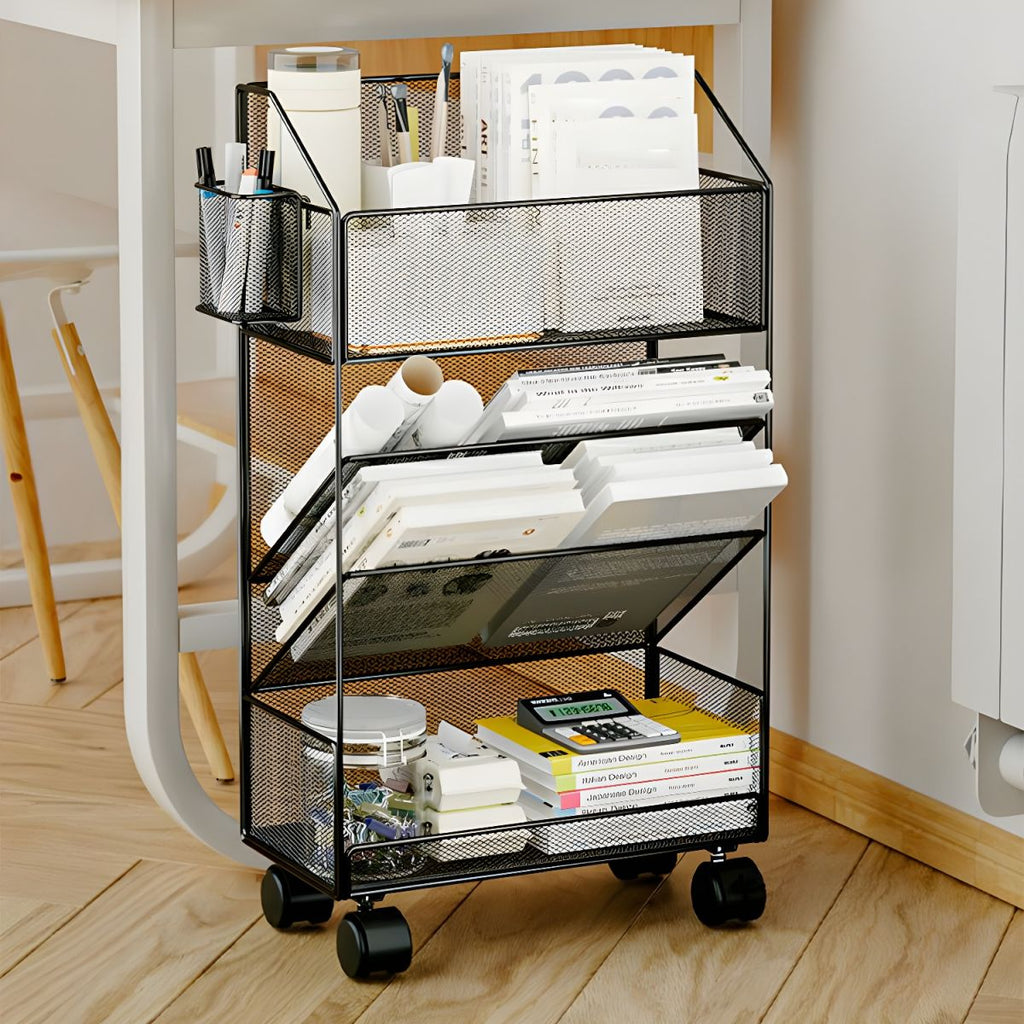 Utility Metal Book Carts Warranty Included Removable Shelves Secure Mobility 4 Wheels