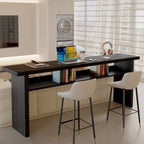 Simplistic Style Pub Table with Lumber Top and Two-sided Pedestal Base in Ink, Featuring Container Storage and Rectangle Shape
