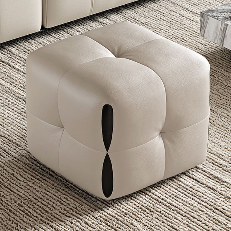 Modish Rectangle/Square Solid Color Standard Ottoman in Genuine Leather with Grey/Chalk/Caramel Upholstery and Button-tufted Finish