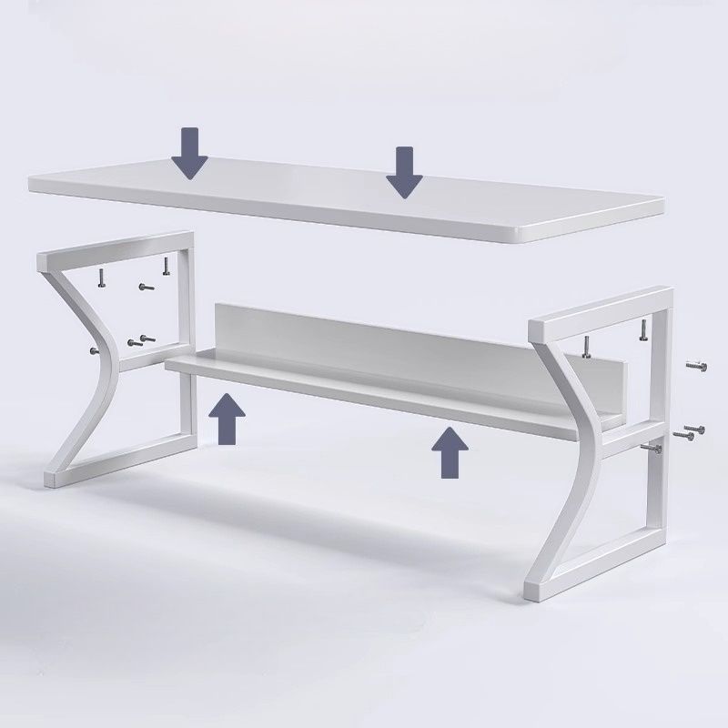 Rectangular Steel Table with Scratch Resistant Surface, Shelves, and Toboggan Base, Includes Cable Management