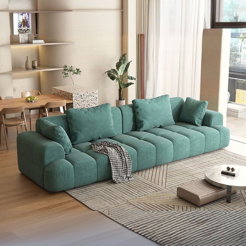 Flannel Sofa in Gray/Olive Green/Off-White with 4 Pillows