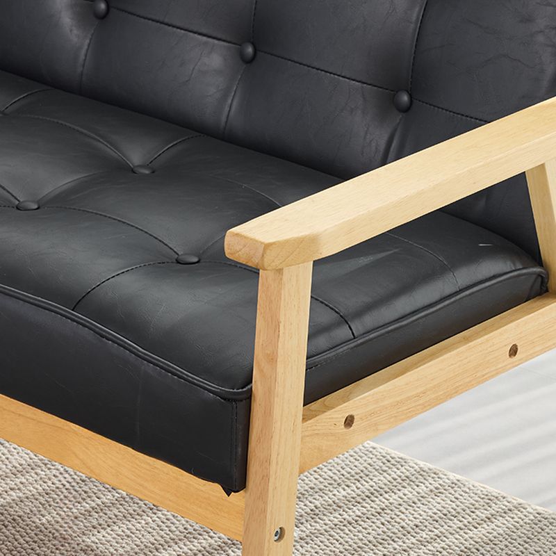 Contemporary Modern Solid Color Scratch-durable Standard Sofa in Midnight Black/Cerulean/Jade Green Pu Leather, Seats 3