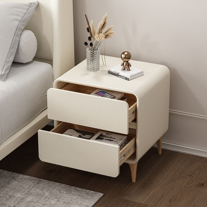 Modish Nightstand With Drawer Organization, 2 Drawers, Pleather Countertop, and Leg