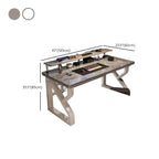 Grey/Chalk Minimalist Gaming Computer Desk with Rust Resistant Trestle Base, Exterior Shelf, Wire Management, and Stone Top